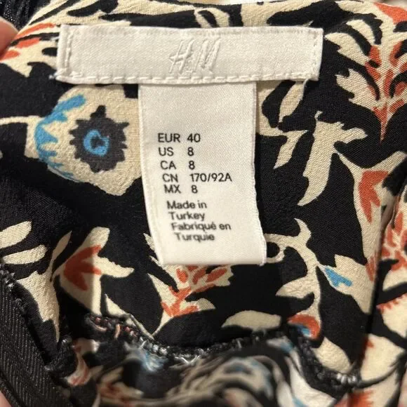 H&M Black Floral Long Sleeve Dress Sz 8 M Flowy Y2K Cottagecore Boho - Picture 12 of 14